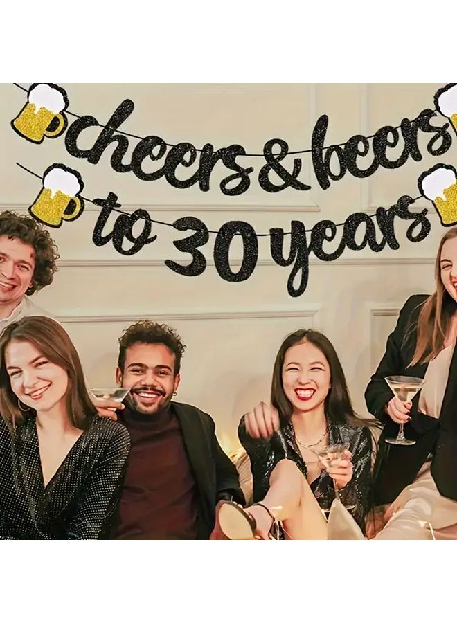 Cheers And Beers To 30 Years Rose Pink Birthday Banner With Festive Beer Mug Design - Image 4