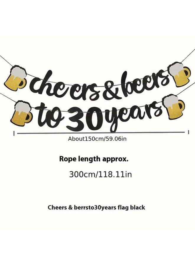 Cheers And Beers To 30 Years Rose Pink Birthday Banner With Festive Beer Mug Design - Image 2