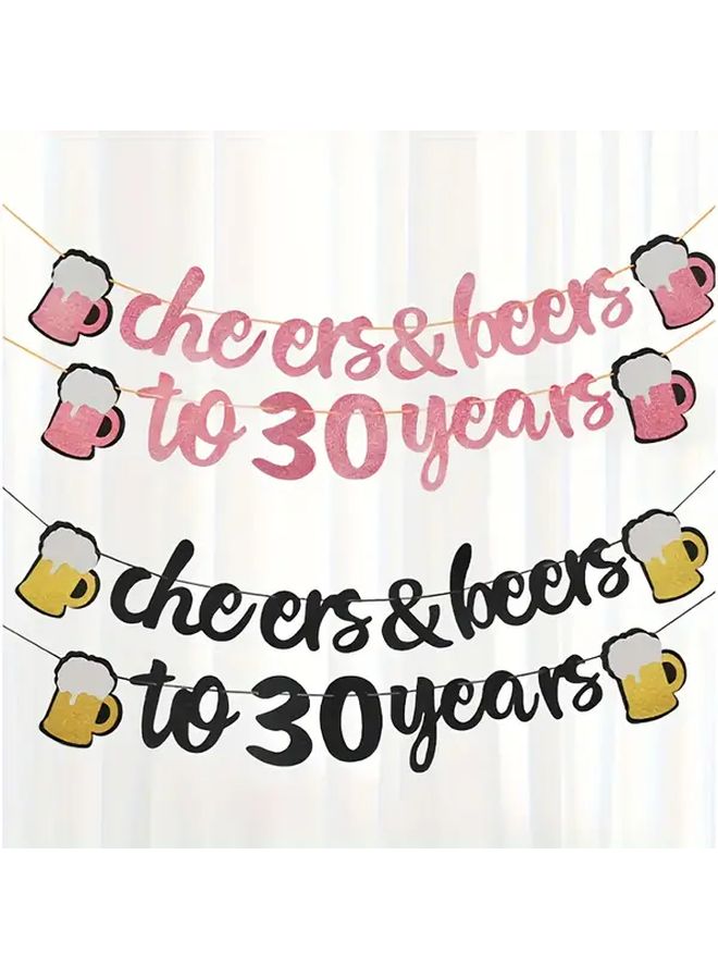 Cheers And Beers To 30 Years Rose Pink Birthday Banner With Festive Beer Mug Design - Image 3