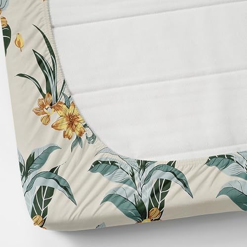 AMEYAA 320 TC Cotton Feel Glace Cotton Printed Elastic Fitted King Size Double Bed Bedsheet with 2 Pillow Covers | Fitted Bedsheets King Size 78 x 72 x 8 Navy Flowers - Image 4