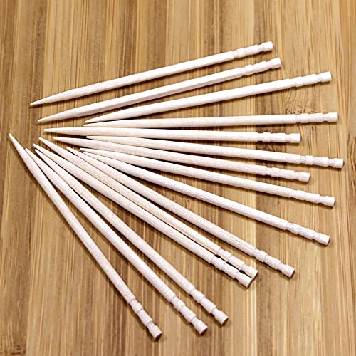 BambooMN Premium Wooden Round Toothpicks with Storage Holder for Food or Cleaning Your Teeth, 3 Packs of 300 Pieces, Party Supplies - Image 3