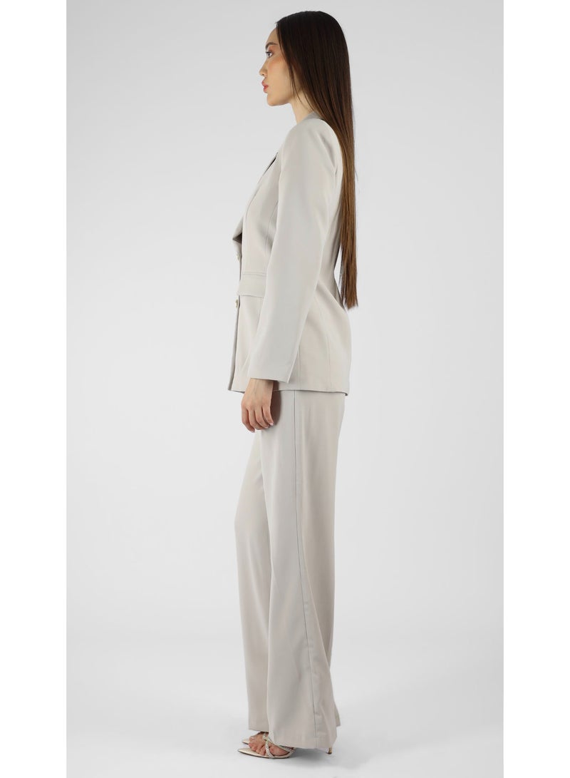 KYVELi Women’s Tailored Two-Piece Suit Set – Double-Breasted Blazer & Straight-Leg Pants – Beige - Image 4