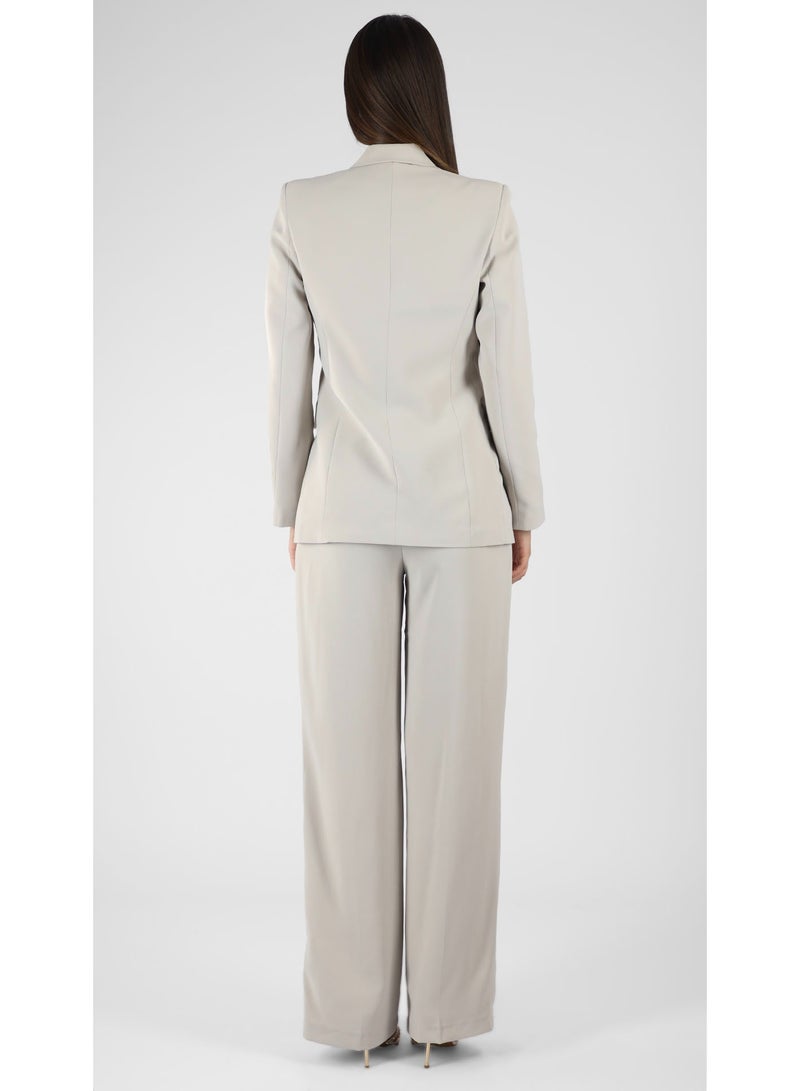 KYVELi Women’s Tailored Two-Piece Suit Set – Double-Breasted Blazer & Straight-Leg Pants – Beige - Image 5