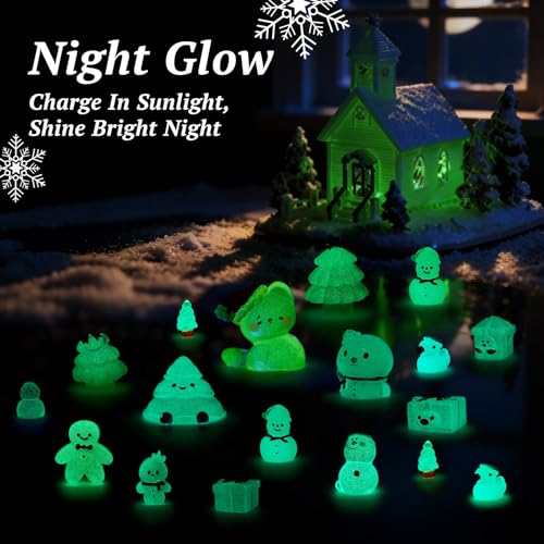CHAMBERY 40Pcs Miniature Christmas Figurines Mini Resin Figures Glow in The Dark to Hide Xams Tree Snowman for New Year Holiday Party Favors Crafts Decorations - Image 5