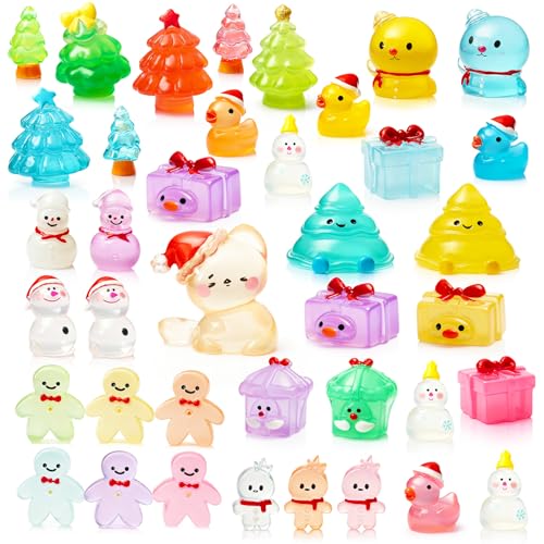 CHAMBERY 40Pcs Miniature Christmas Figurines Mini Resin Figures Glow in The Dark to Hide Xams Tree Snowman for New Year Holiday Party Favors Crafts Decorations - Image 1