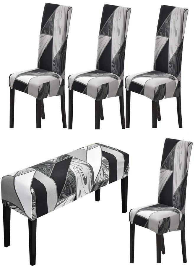 HAPPYDOG Stretch Dining Chair Covers Removable Washable Spandex Slipcovers for High Chairs 4PCS/Set+ 1 PCS Bench Cover (White G-B) - Image 1