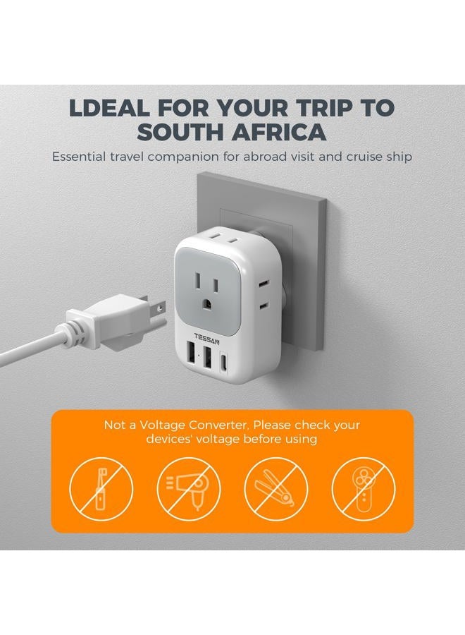 TESSAN South Africa Plug Adapter, Pack of 2, TESSAN Type M Power Adapter with 4 AC Outlets 3 USB Ports (1 USB C), Travel Adapter USA to South Africa, Botswana, Zimbabwe, Namibia, Nepal - Image 5