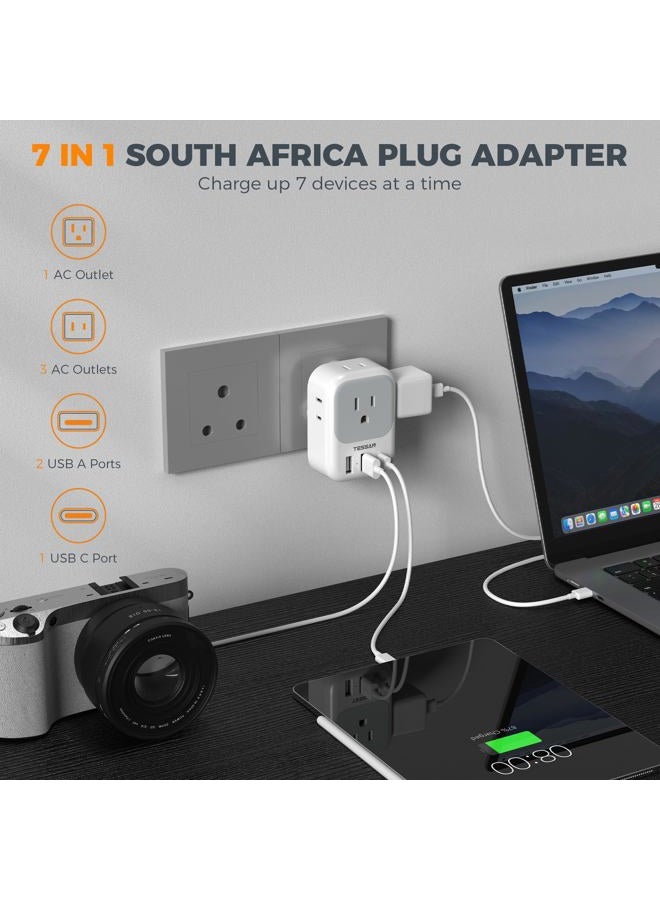 TESSAN South Africa Plug Adapter, Pack of 2, TESSAN Type M Power Adapter with 4 AC Outlets 3 USB Ports (1 USB C), Travel Adapter USA to South Africa, Botswana, Zimbabwe, Namibia, Nepal - Image 3