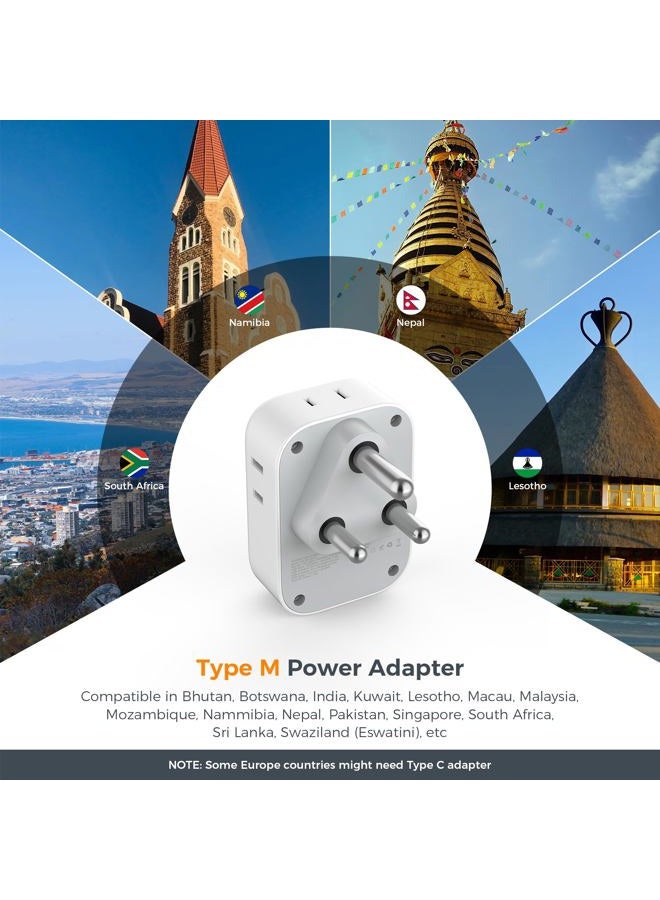TESSAN South Africa Plug Adapter, Pack of 2, TESSAN Type M Power Adapter with 4 AC Outlets 3 USB Ports (1 USB C), Travel Adapter USA to South Africa, Botswana, Zimbabwe, Namibia, Nepal - Image 2