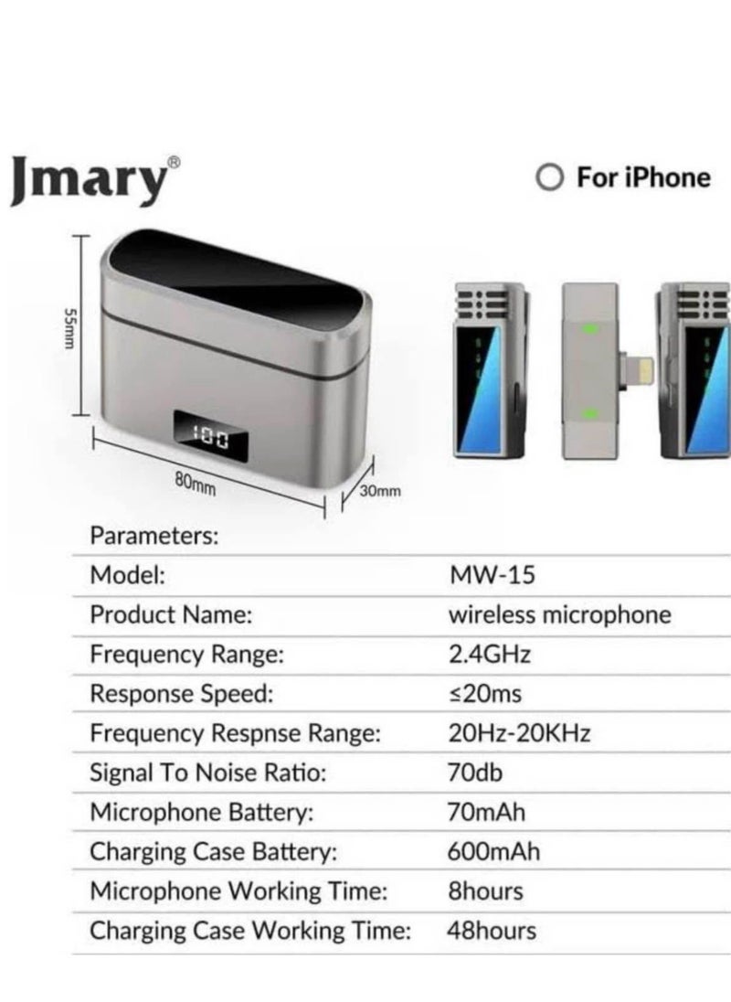 Jmary MW-15 Dual Lavalier Microphone for Android Type-C Devices ‚Äì Plug & Play Wireless Mic with Charging Case, 48-Hour Battery Life, 20m Wireless Range, Perfect for Video Recording, Interviews, YouTube Vlogging, Podcasting, Smartphones, Tablets & Laptops - Image 4