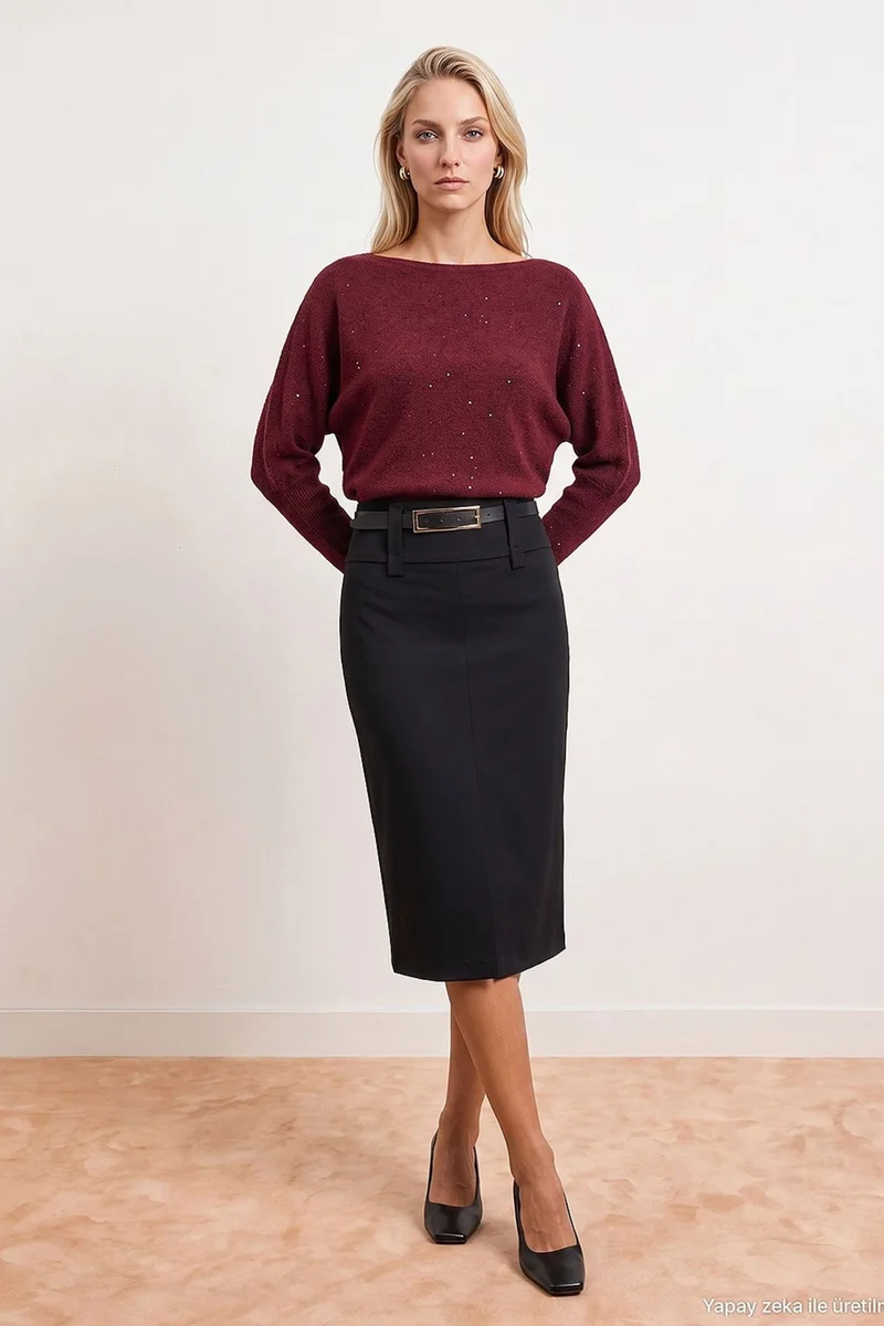 Dilvin Burgundy Red DILVIN Women's Knit Sweater for Women | Best Price UAE