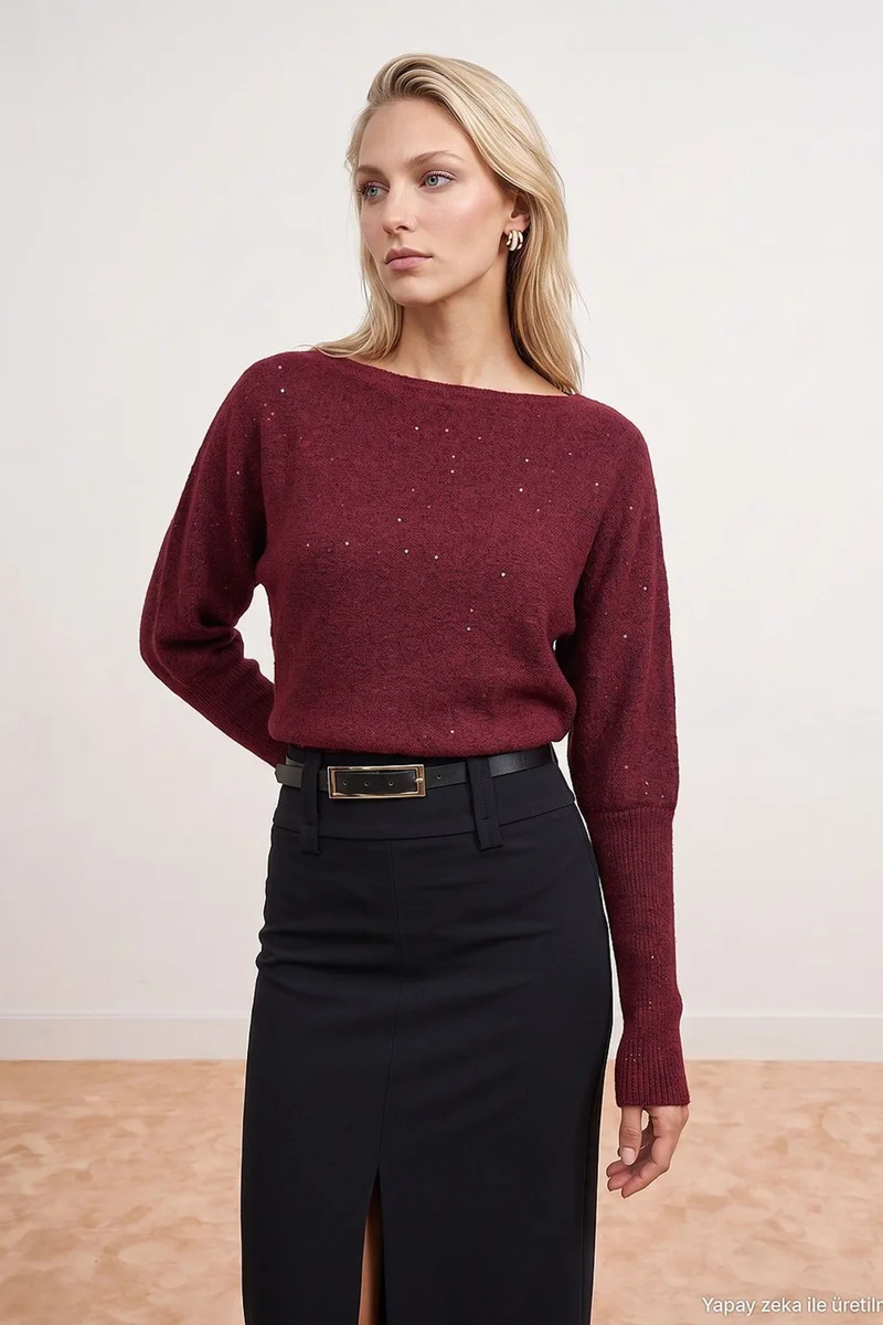 Dilvin Burgundy Red DILVIN Women's Knit Sweater for Women | Best Price UAE