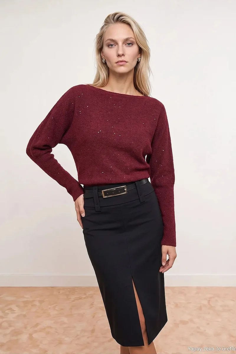 Dilvin Burgundy Red DILVIN Women's Knit Sweater for Women | Best Price UAE