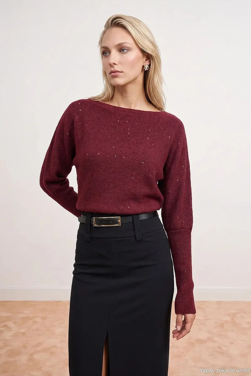 Dilvin Burgundy Red DILVIN Women's Knit Sweater for Women | Best Price UAE