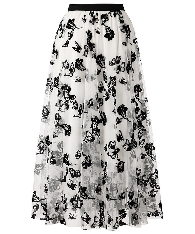 Reaowazo Skirts for Women Midi Long Length Dressy Casual Trendy Summer Tulle A-Line Floral High Waist Skirt White S-M - Image 4