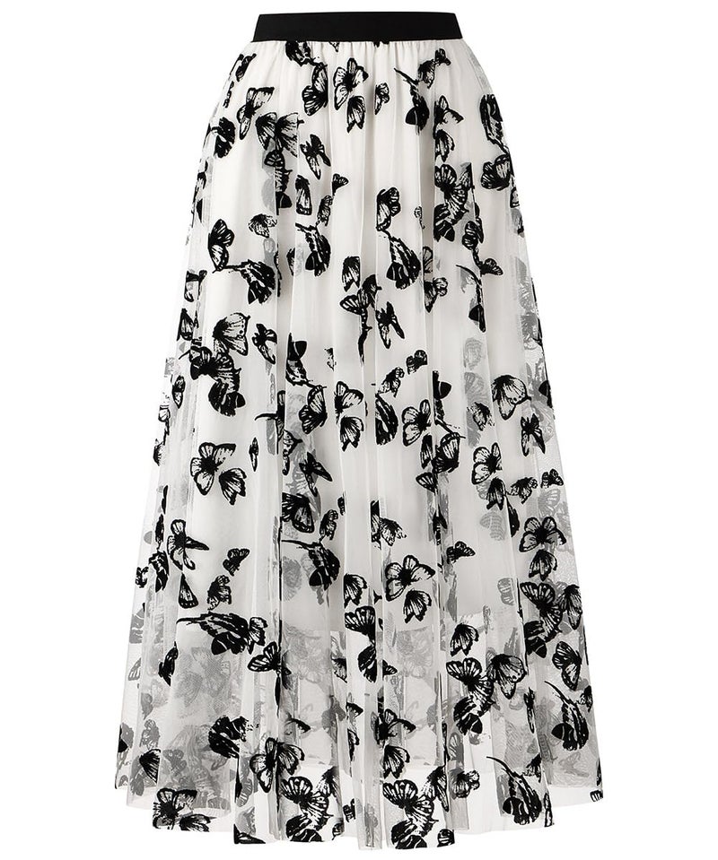 Reaowazo Skirts for Women Midi Long Length Dressy Casual Trendy Summer Tulle A-Line Floral High Waist Skirt White S-M - Image 1