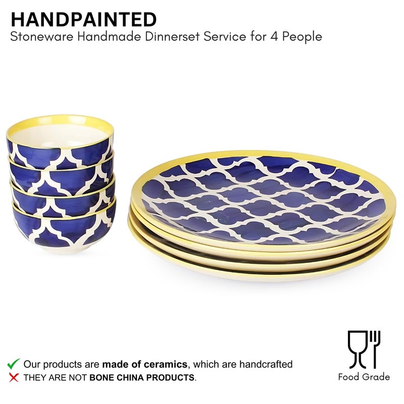 Yourowndcor Moroccan Handpainted' Permium Ceramic Plates for Dinner Ceramic Dinner Plates with Katoris (8 Pieces, Serving for 4, Dishwasher & Microwave Safe) - Image 5