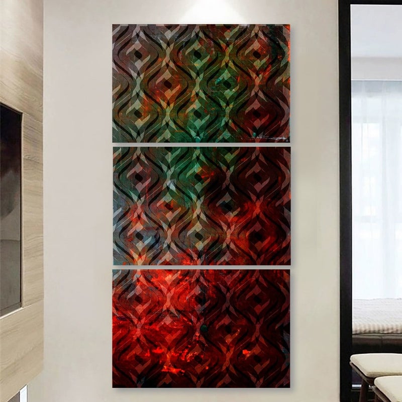 Marktna Three abstract canvas paintings with a hollow frame, measuring (150×70), three pieces - Image 1