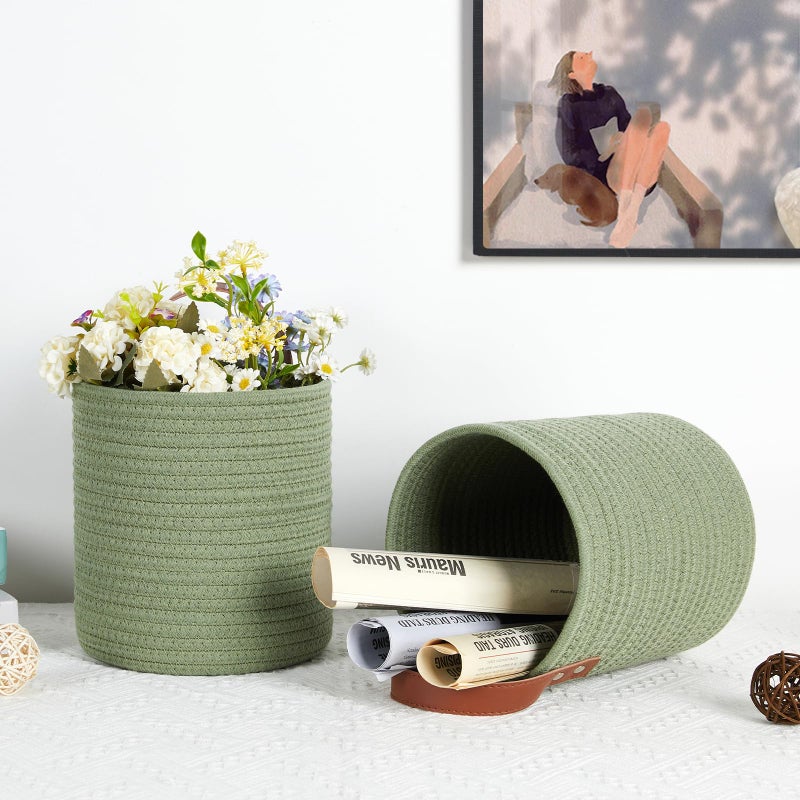 DULLEMELO Hanging Basket with Handle  Set of 2 Small Rope Hanging Wall Baskets for Decor  7 X 8 Inches Woven Fern Hanging Storage Basket for Organizing (Green) - Image 5