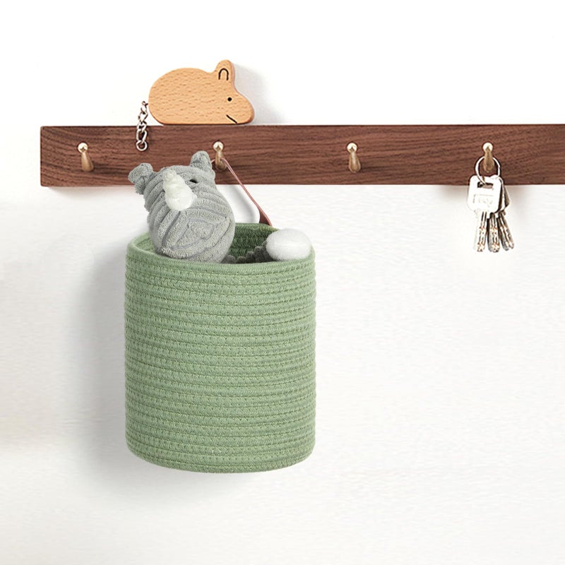 DULLEMELO Hanging Basket with Handle  Set of 2 Small Rope Hanging Wall Baskets for Decor  7 X 8 Inches Woven Fern Hanging Storage Basket for Organizing (Green) - Image 4