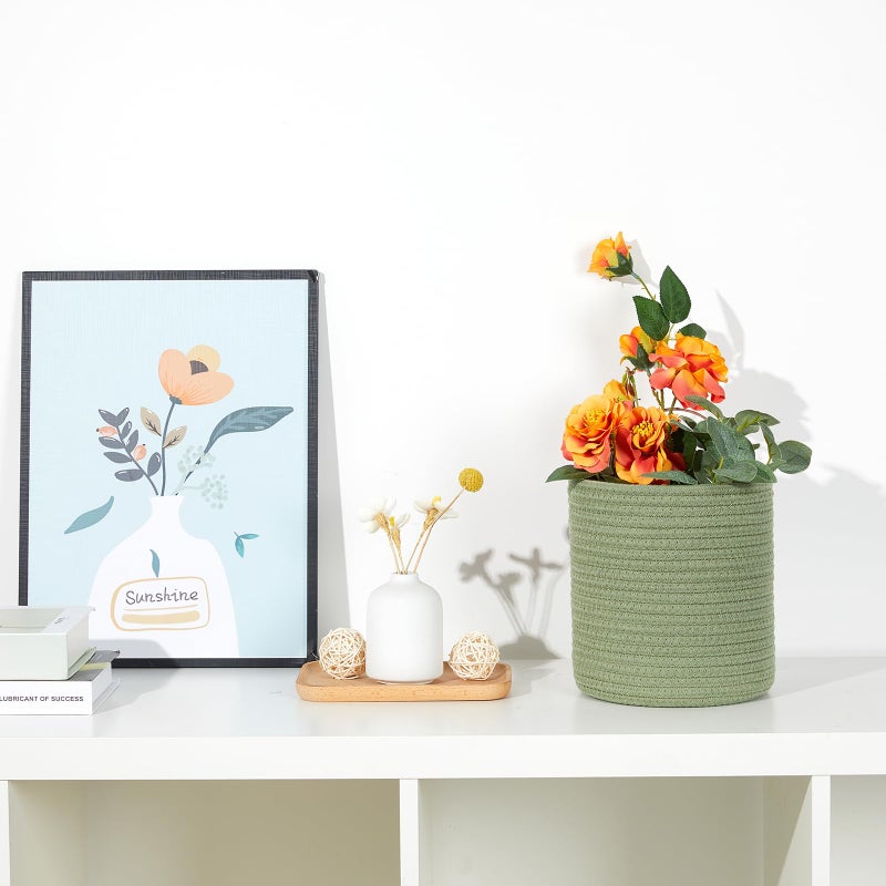 DULLEMELO Hanging Basket with Handle  Set of 2 Small Rope Hanging Wall Baskets for Decor  7 X 8 Inches Woven Fern Hanging Storage Basket for Organizing (Green) - Image 3