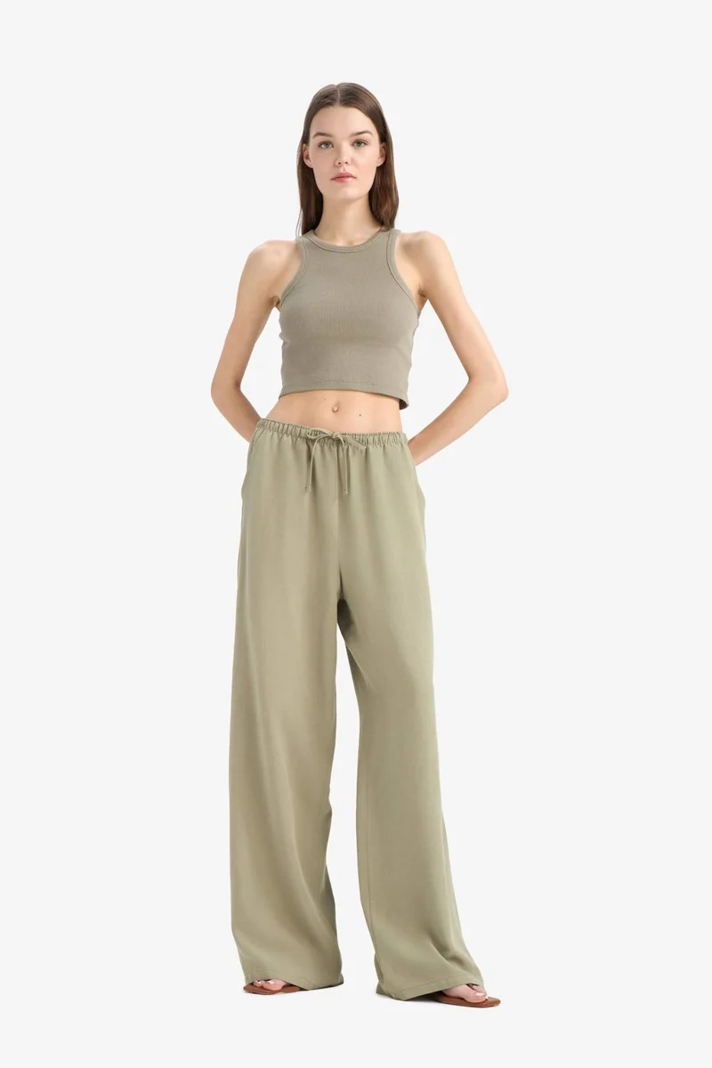 ديفاكتو Wide Leg Normal Waist Standard Length Linen Blend Trousers