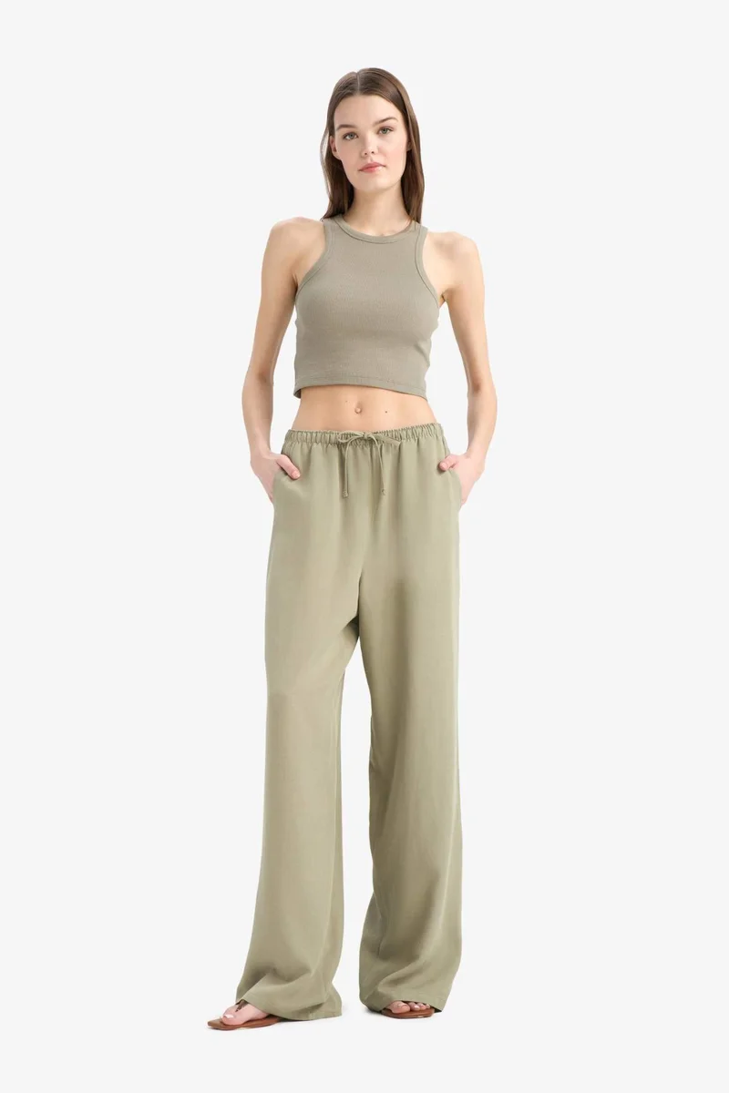 ديفاكتو Wide Leg Normal Waist Standard Length Linen Blend Trousers