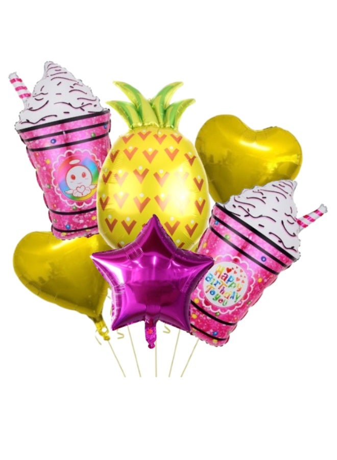 Beauenty Happy Birthday Foil Balloon Set – Hot Pink Ice Cream, Yellow Pineapple, Gold Heart  Star Balloons for Birthday Party Decor - Image 1