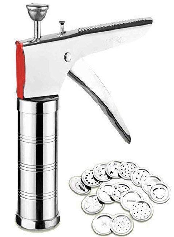 Chiller Stainless Steel Kitchen Press with 15 Different Types of Jalies - Murukku Maker/Bhujiya Maker/Cookies/Namkeen/Noodles/Chakali Maker/Sev Maker/Farsan Maker/Gathiya Maker - Image 1