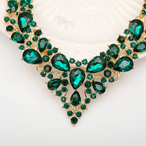 CSY 4 Pcs/Set Austrian Crystal Necklace Earrings Bracelet Ring Bridal Jewelry Sets for Brides Wedding Party Costume Accessories Gifts for Women (02-gold plated-green) - Image 5
