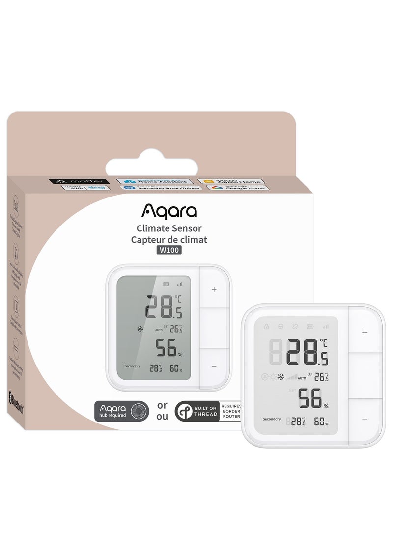 Aqara Climate Sensor W100, Smart Temperature and Humidity Monitor, Thread and Zigbee Compatible, LCD Display, 3 Smart Buttons - Image 1