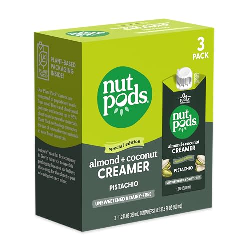 nutpods Pistachio Unsweetened Dairy-Free Creamer, Made from Almonds and Coconuts, Whole30, Keto, Gluten Free, Non-GMO, Vegan, Kosher (3-Pack) - Image 1