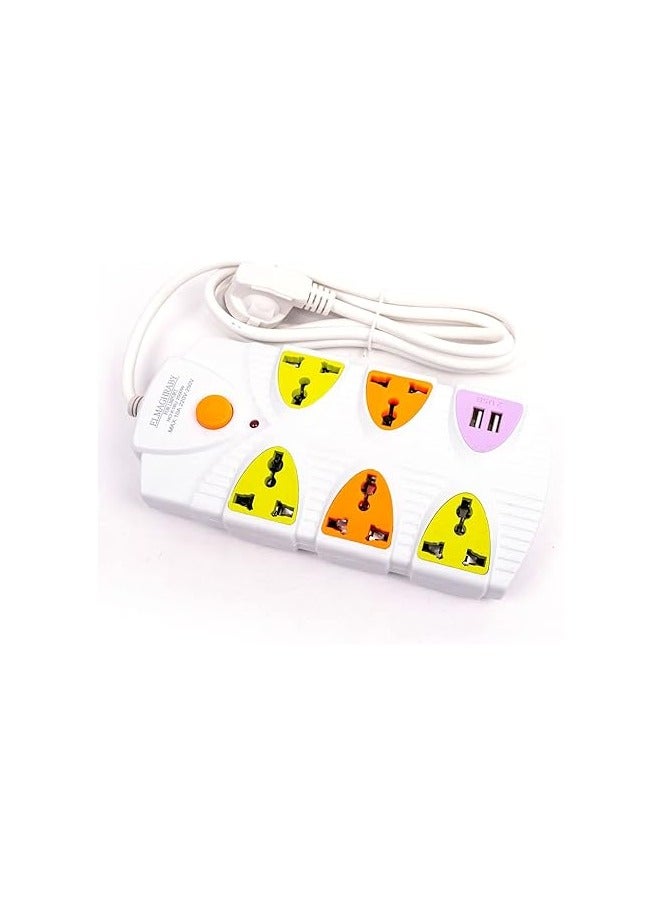 Multi-colored thermal connector with 5 universal plugs and two USB charging ports with a current of 10 amps - multi-color 