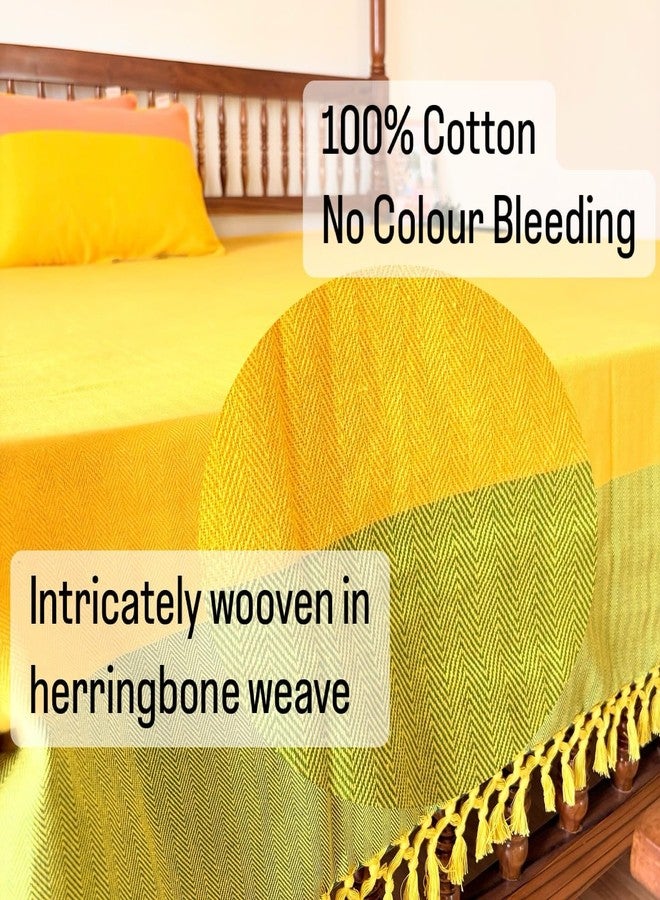 RANGBHAR Handloom Premium Bedsheet King Size | 100% Cotton Bed Sheet with 2 Pillow Covers | Hand Woven, Striped Bed Cover | 250 GSM Premium Heavy Bedspread | King Size 100 x 98 inch | Yellow - Image 5