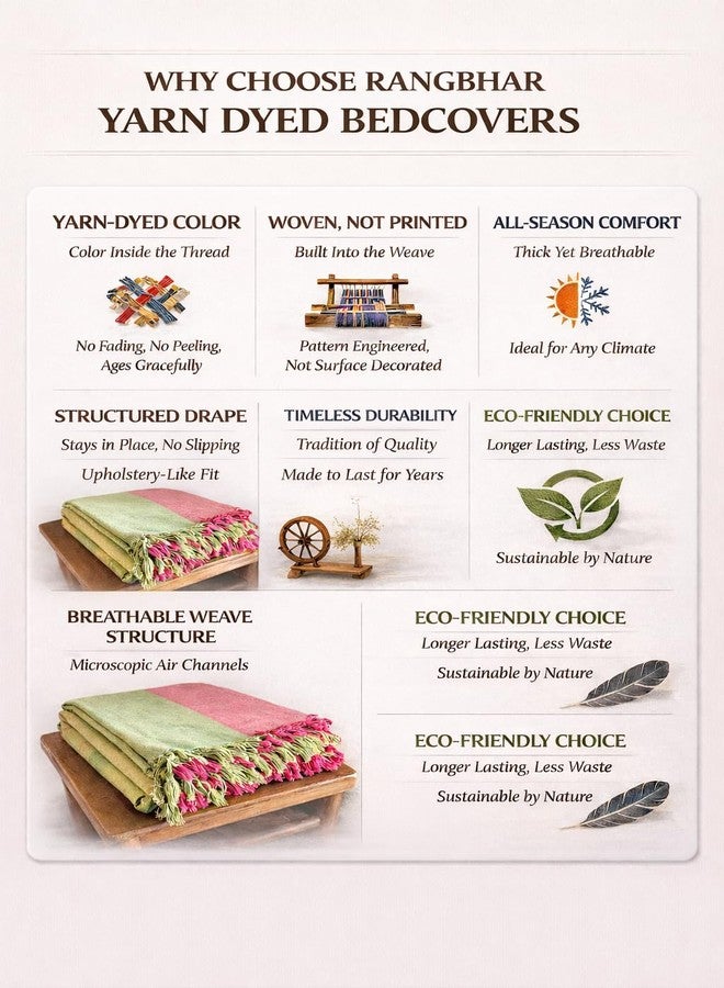RANGBHAR Handloom Premium Bedsheet King Size | 100% Cotton Bed Sheet with 2 Pillow Covers | Hand Woven, Striped Bed Cover | 250 GSM Premium Heavy Bedspread | King Size 100 x 98 inch | Yellow - Image 4