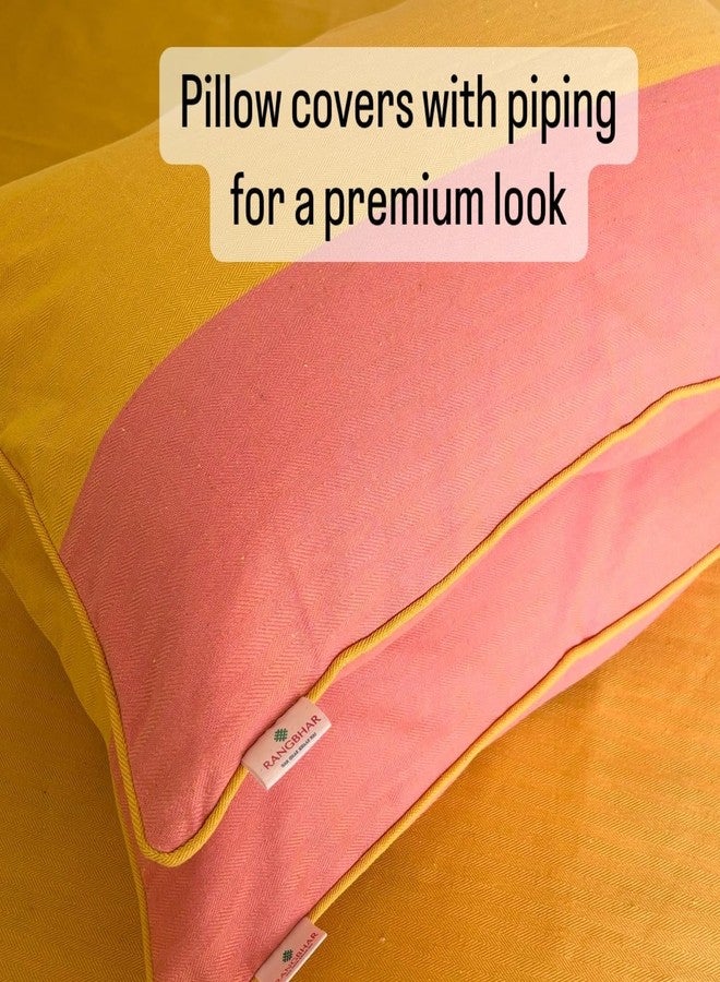 RANGBHAR Handloom Premium Bedsheet King Size | 100% Cotton Bed Sheet with 2 Pillow Covers | Hand Woven, Striped Bed Cover | 250 GSM Premium Heavy Bedspread | King Size 100 x 98 inch | Yellow - Image 2