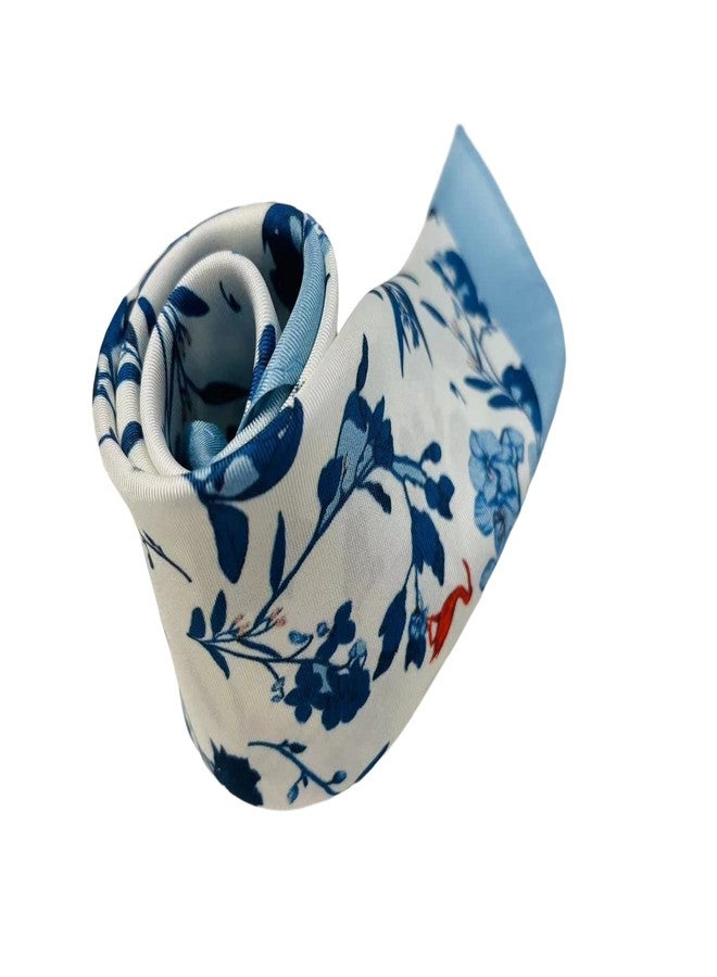 Handkerchief, men's pocket, silk square scarf, blue flower and bird pattern, oriental art - Image 2