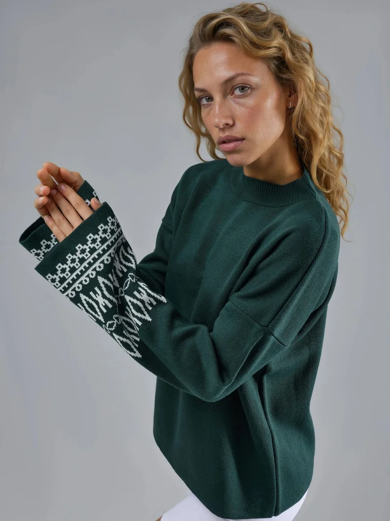 MY FASHION Crew Neck Jacquard Knit Sweater