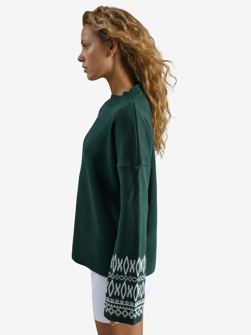 My Fashion Emerald Green MY FASHION Crew Neck Jacquard Knit Sweater for Women | Best Price UAE