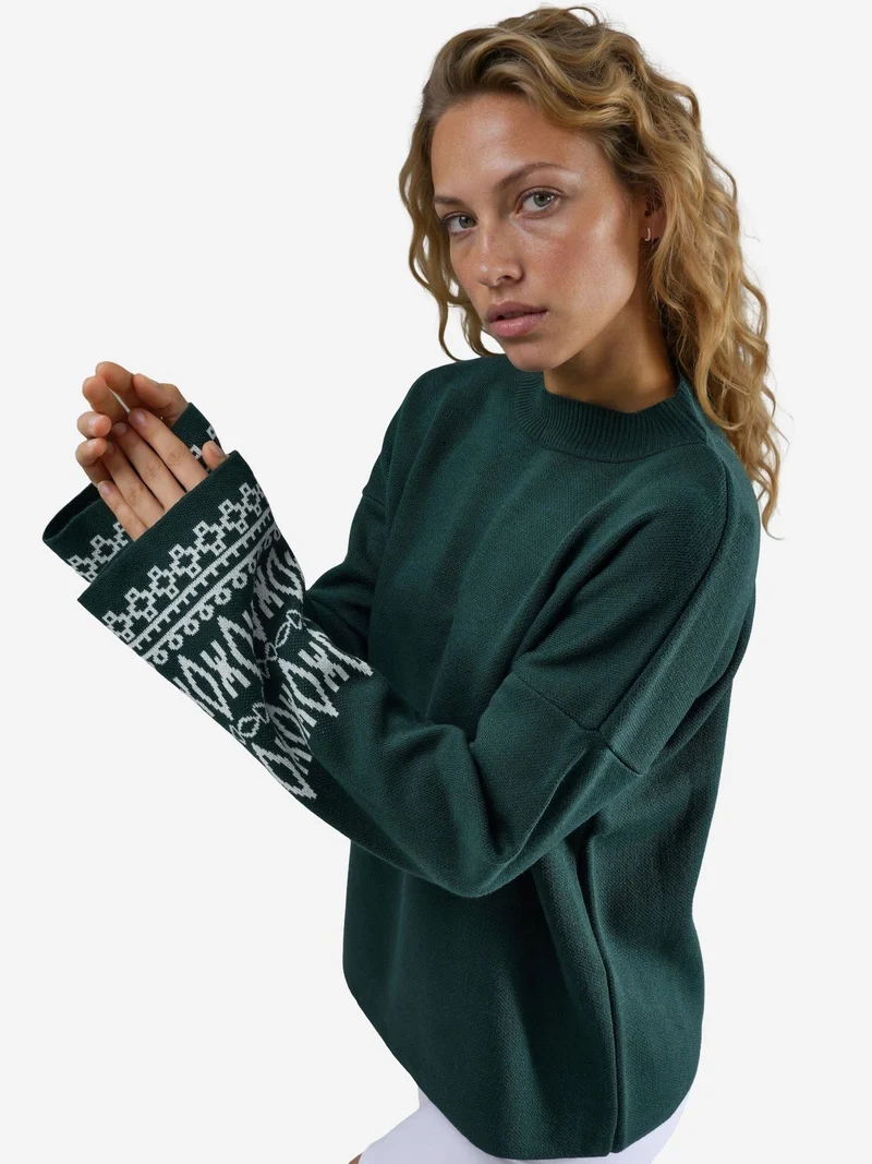 MY FASHION Crew Neck Jacquard Knit Sweater