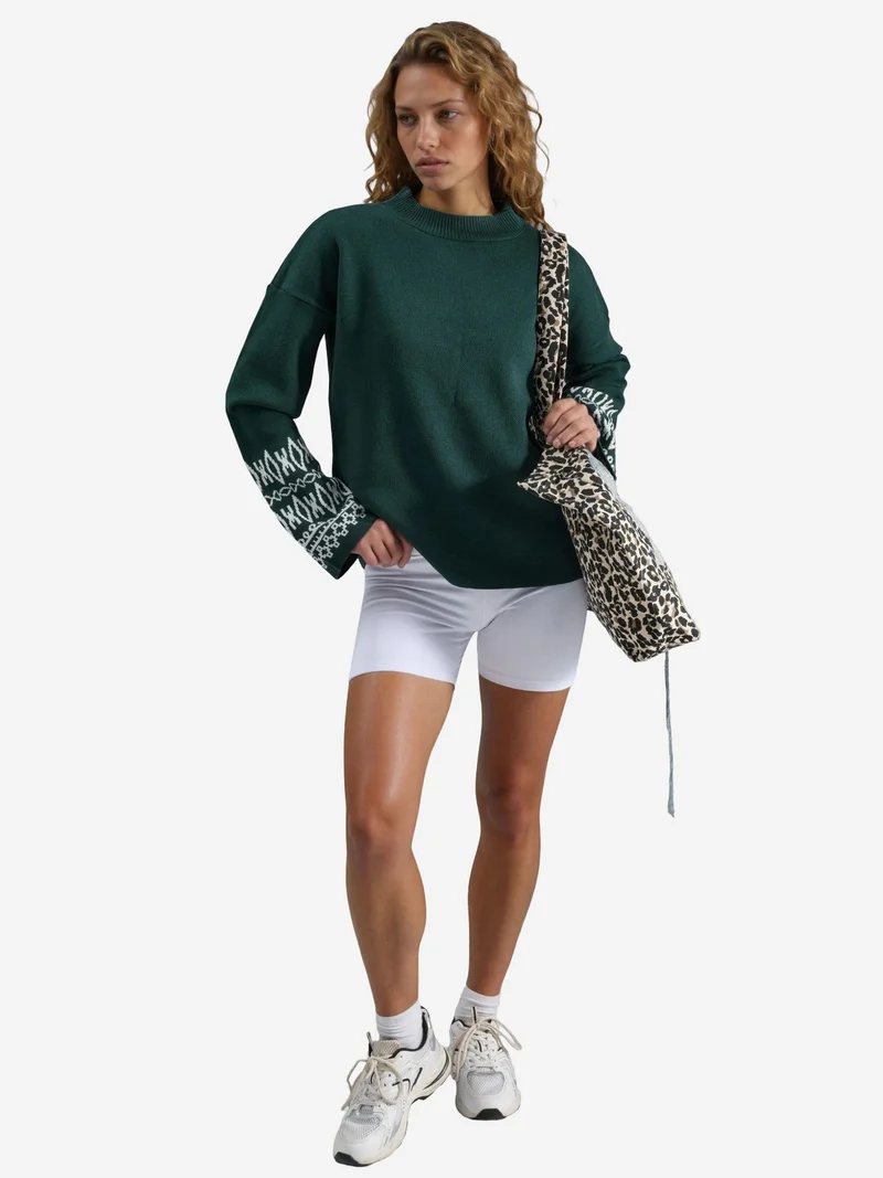 My Fashion Emerald Green MY FASHION Crew Neck Jacquard Knit Sweater for Women | Best Price UAE