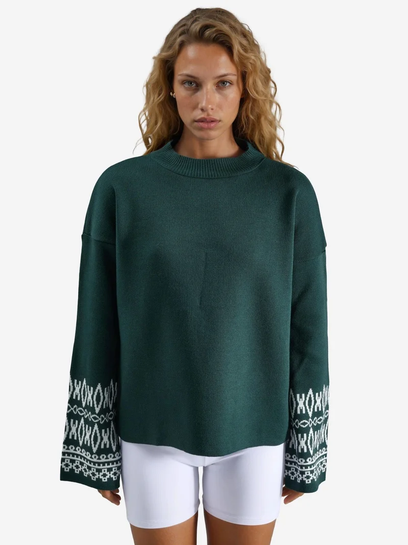 My Fashion Emerald Green MY FASHION Crew Neck Jacquard Knit Sweater for Women | Best Price UAE