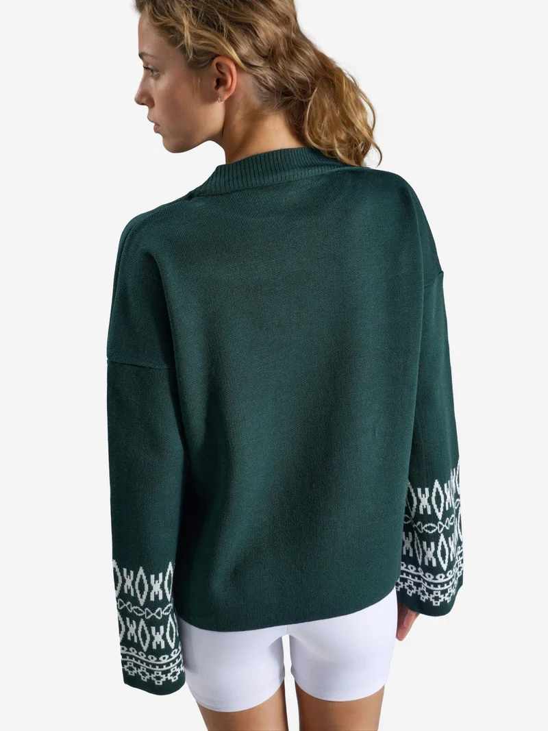 My Fashion Emerald Green MY FASHION Crew Neck Jacquard Knit Sweater for Women | Best Price UAE