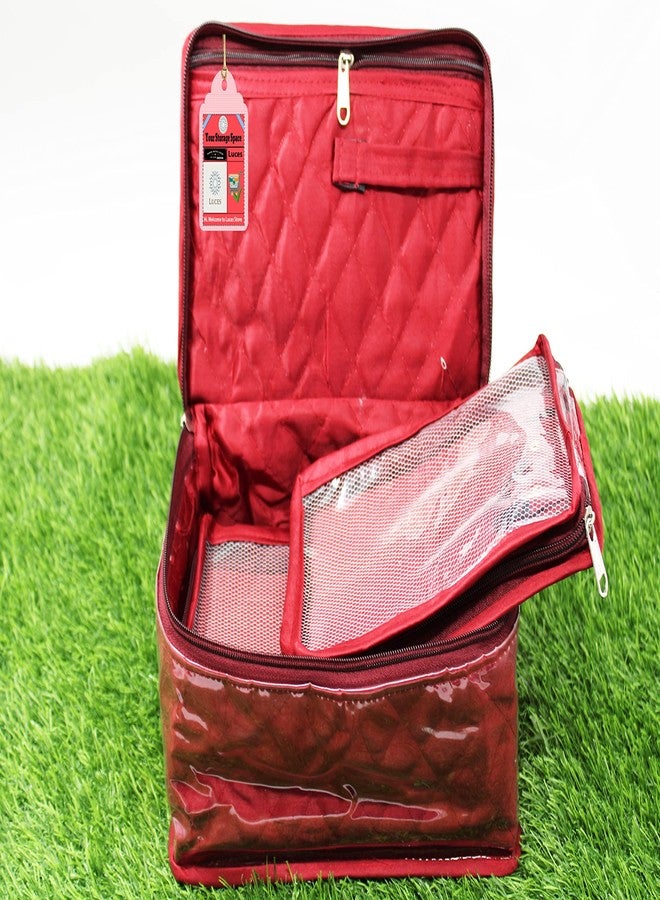 LUCES Combo Satin Makeup Pouches Vanity Jewellery Traveling Organizer Storage Box Cosmetic Carry it Along Anywhere Easily for Women Maroon - Image 4