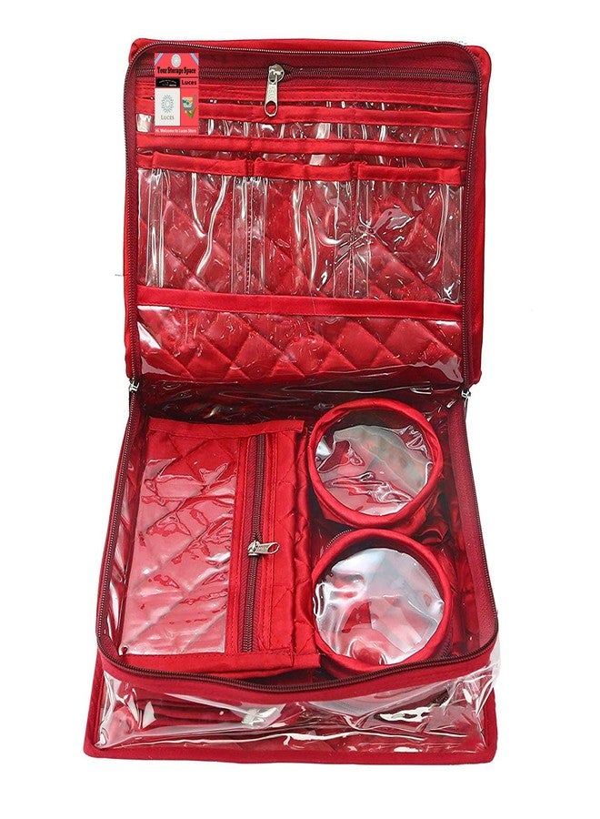 LUCES Combo Satin Makeup Pouches Vanity Jewellery Traveling Organizer Storage Box Cosmetic Carry it Along Anywhere Easily for Women Maroon - Image 3