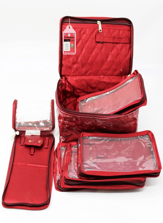 LUCES Combo Satin Makeup Pouches Vanity Jewellery Traveling Organizer Storage Box Cosmetic Carry it Along Anywhere Easily for Women Maroon - Image 5