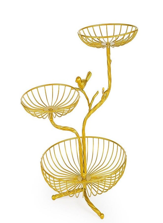 LANDTOM 3-Tier Fruit Basket Holder Decorative Fruit Bowl Rack Metal Stand Table Countertop Holder for Vegetables Bread Snack for Kitchen Home Use, Gold (Type E) - Image 1