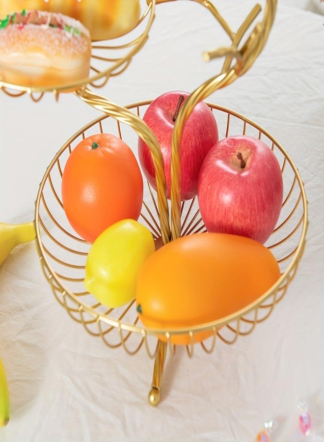 LANDTOM 3-Tier Fruit Basket Holder Decorative Fruit Bowl Rack Metal Stand Table Countertop Holder for Vegetables Bread Snack for Kitchen Home Use, Gold (Type E) - Image 4