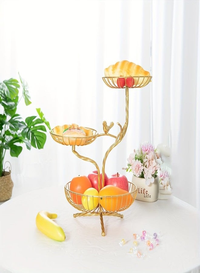 LANDTOM 3-Tier Fruit Basket Holder Decorative Fruit Bowl Rack Metal Stand Table Countertop Holder for Vegetables Bread Snack for Kitchen Home Use, Gold (Type E) - Image 3