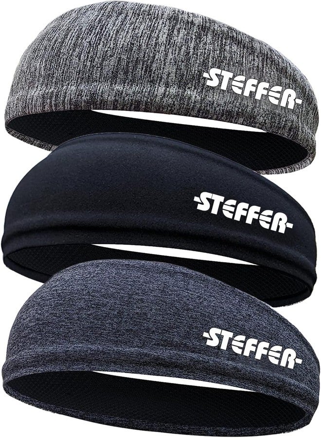 STEFFER Sport Headband for Men and Women - Sports Headband for Workout Gym Yoga & Running, Breathable, Non-Slip Sweat Head Bands for Long Hair, Pack of 3 (Black Gray & Black) - Image 2